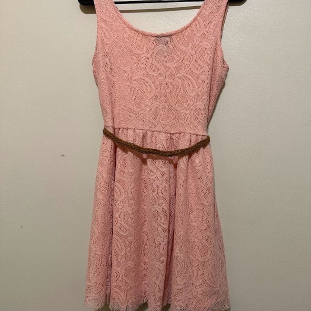 Pink Lace Sun Dress with Brown Belt size XS - Rue21